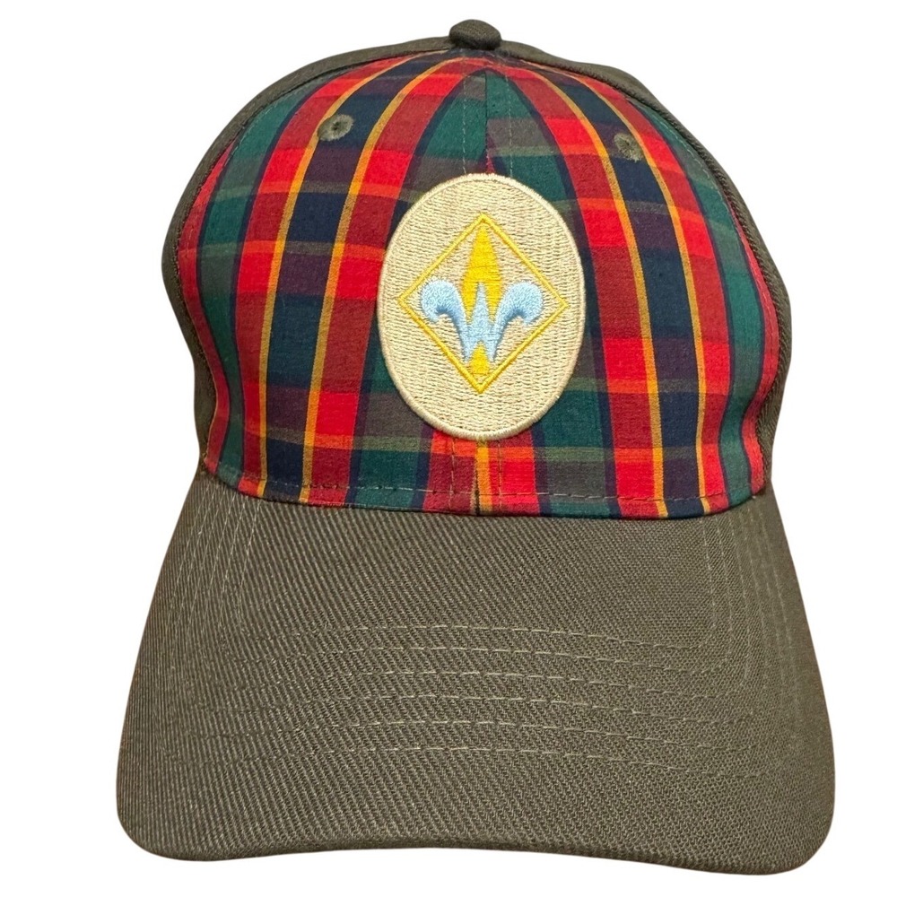 Boy Scouts of America BSA Webelos Uniform Flex Fit Hat Plaid Olive Green M/L